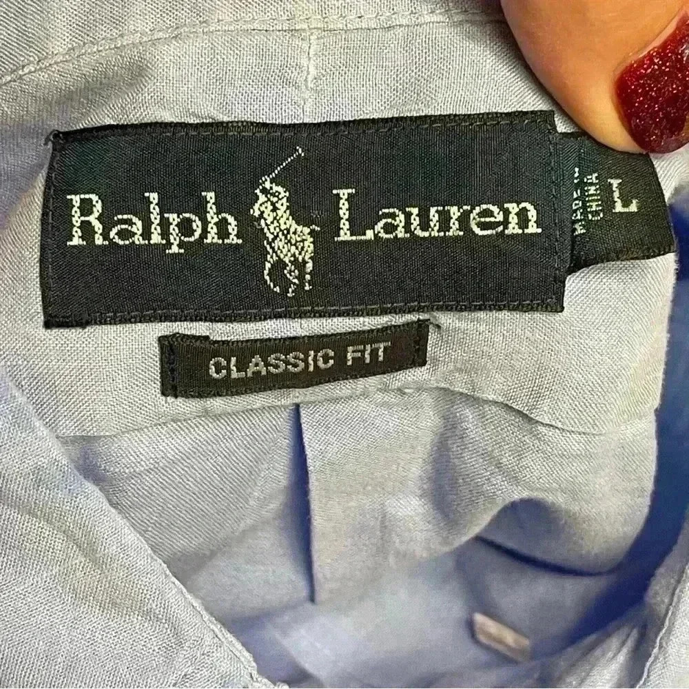 Polo Ralph Lauren Shirt Mens Large Blue Oxford Short Sleeve Cotton/Linen -*read - Picture 6 of 7